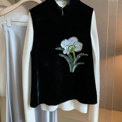 LC一眼惊艳轻国风无袖中式衬衫蜀俏纯手工刺马甲YS1-zl-74391