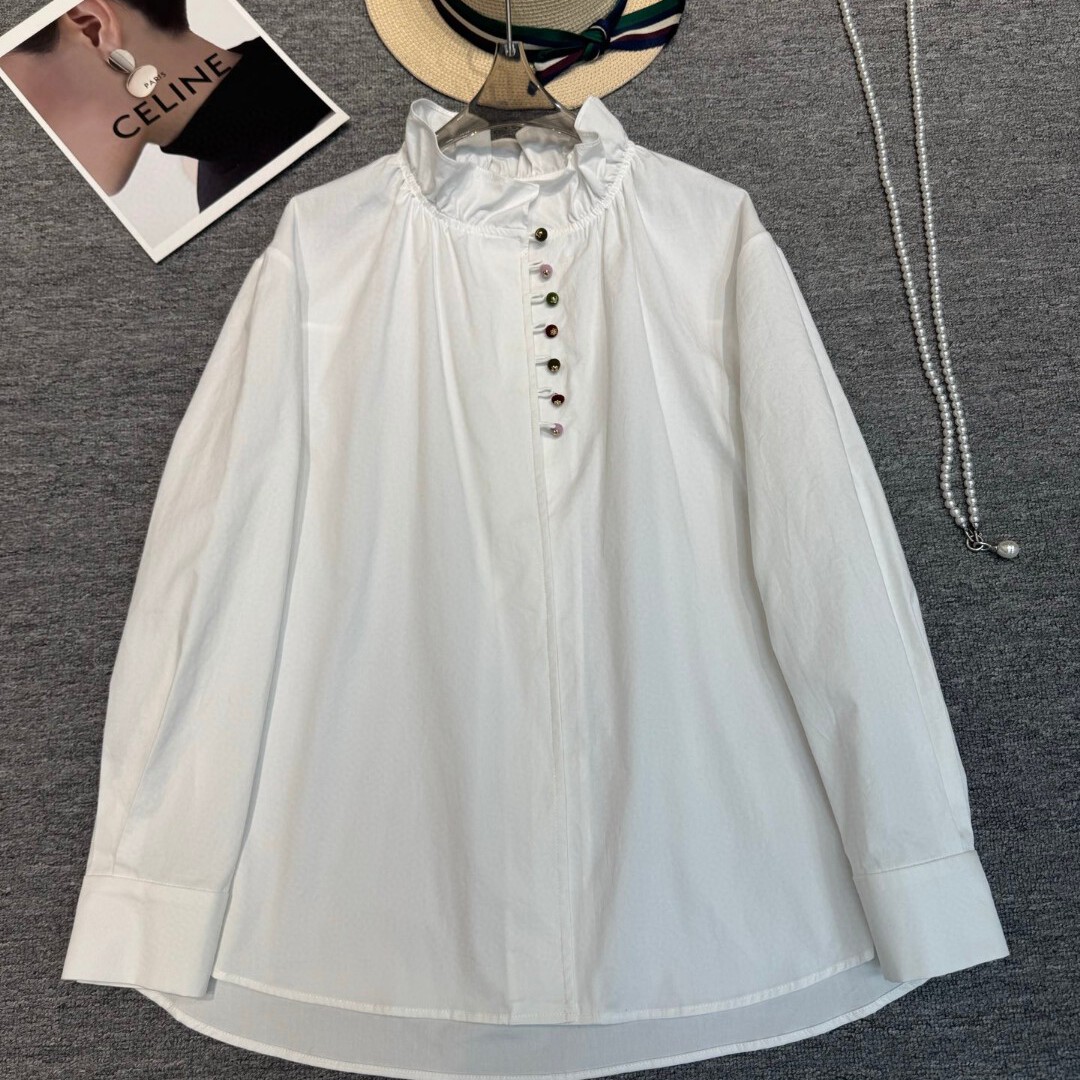 LC新彩扣磨毛花瓣领白色衬衣磨毛加厚棉打底小衫YS480LCG408