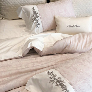 高端简约100支全棉床上四件套刺绣纯棉床品女生轻奢高级感主卧室