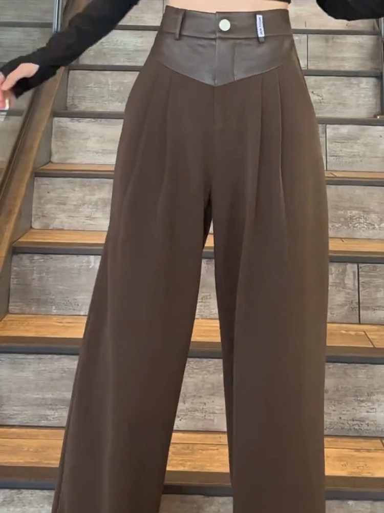 EUROPEAN SUITS WIDE-LEG PANTS WOMENS AUTUMN KOREAN FASHION TEMPERAMENT FRIED STREET HIGH-WAISTED CASUAL PANTS VERSATILE DRAPED MOP PANTS