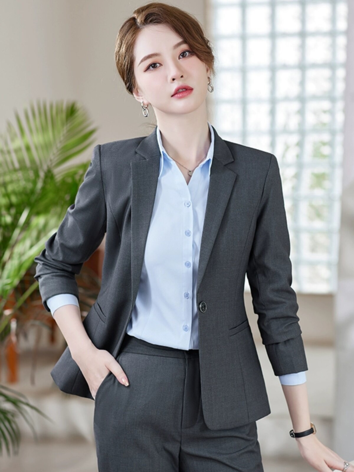 OCCUPATION: LONG-SLEEVED BLAZER WOMENS TROUSERS SUIT SKIRT COVER DECORATED BODY IRON-FREE LAWYER FRONT DESK RECEPTION UNIFORM FORMAL WEAR