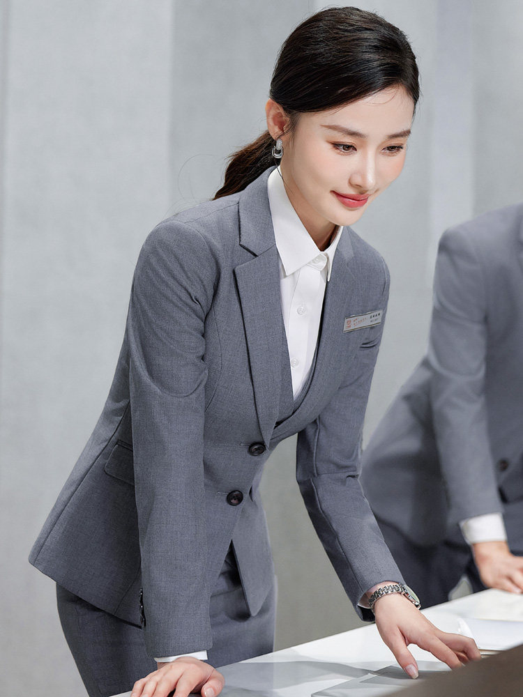 春秋西装套装男女职业商务正装高级感灰色营业厅售楼部接待工作服