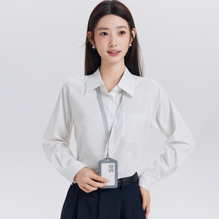 学院风休闲通勤白色雪纺衬衫女前胸口袋大学生公务员教资面试套装