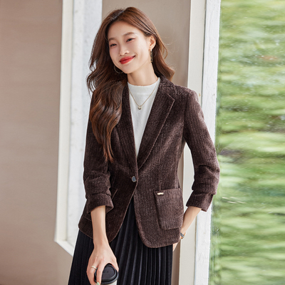 优雅咖色小西装外套女短款高级感