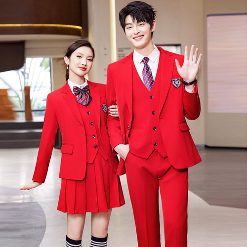 大红色男女职业西装套装学生制服