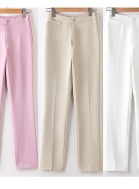 直筒西裤女夏季薄款修身免烫垂感不变形不起皱工作服裤子白色粉色