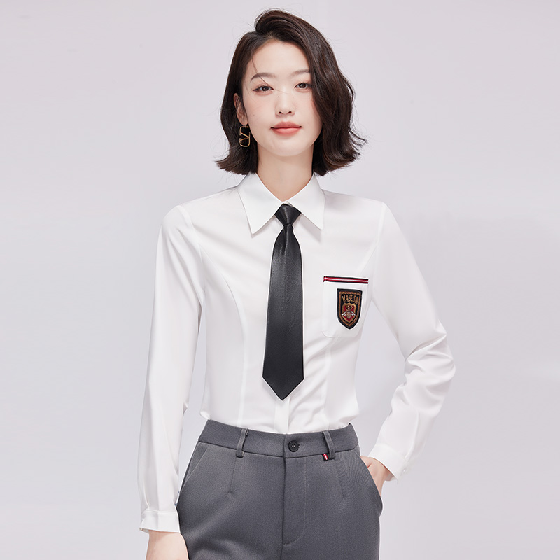 日韩系复古学院风长袖衬衫女白色制服百褶裙JK套装减龄衬衣送胸章