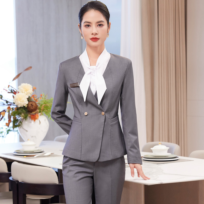 空姐制服西装套装女气质灰色酒店经理职业正装前台接待西服套裙春