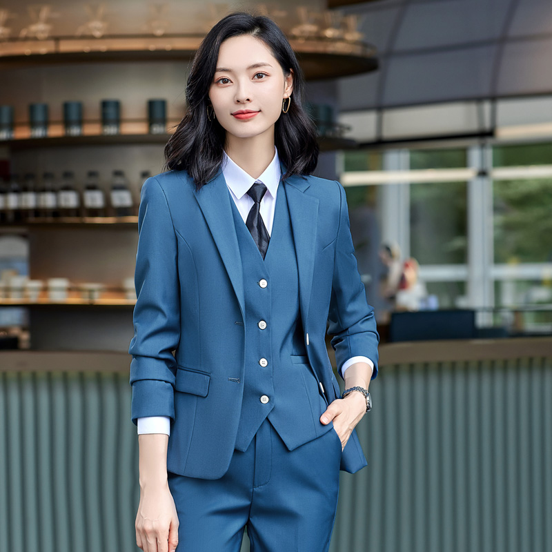 高端免烫西装套装男女西裤马甲三件套销售制服银行企事业商务正装