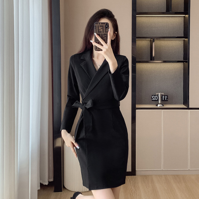 高级感西装领系带连衣裙工作服裙