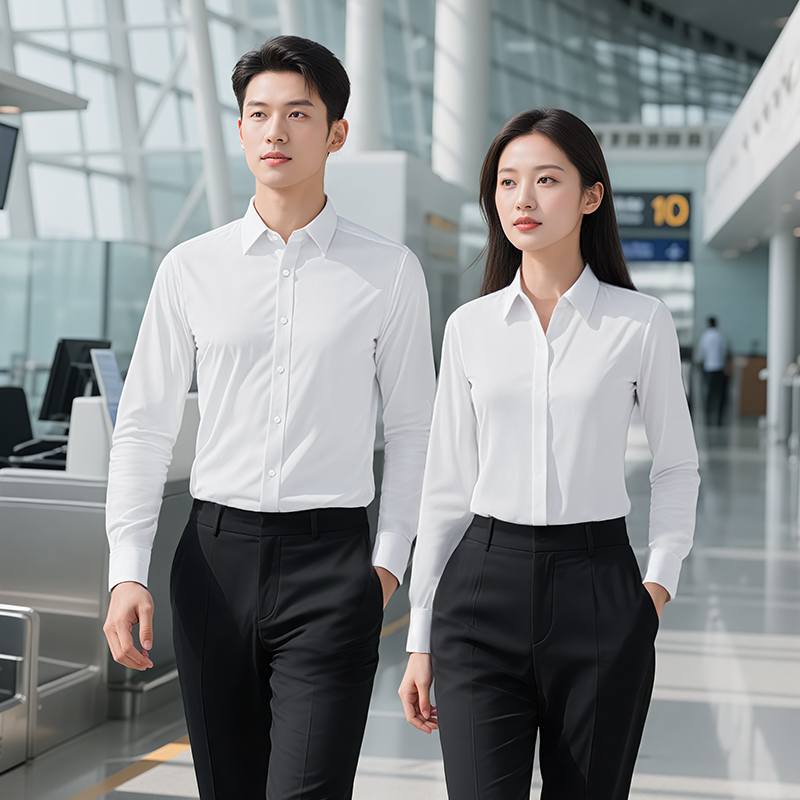 男女同款白色长袖衬衫优质长绒棉