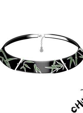 CHUWU 瓷系列 黑珐琅竹纹项圈 新中式设计小众高级感大项链