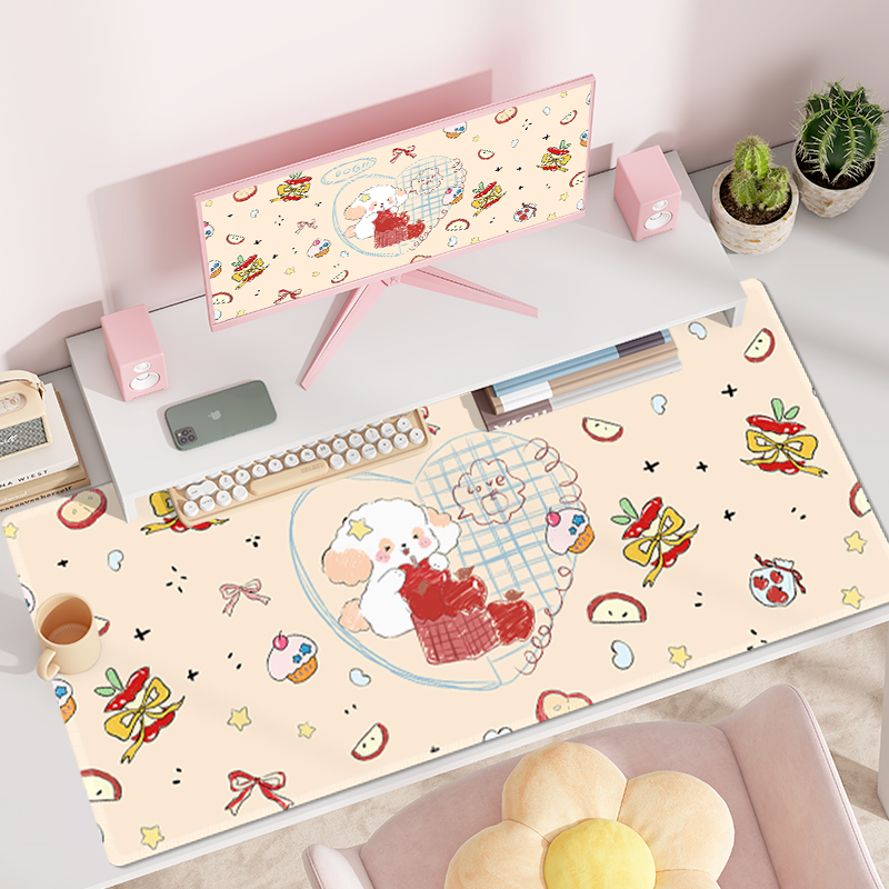 苹果小狗鼠标垫子超大男女生办公工位电脑桌面垫笔记本键盘护腕垫