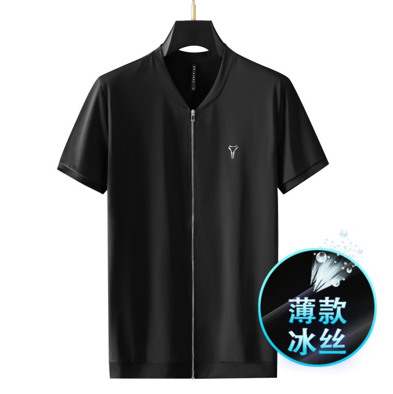 冰丝滑料短袖男士t恤大码超薄帅Polo衫