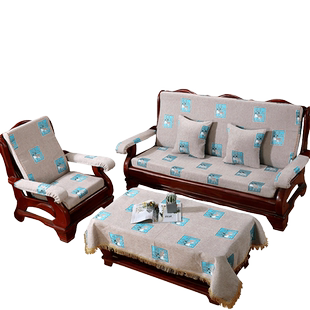 实木沙发坐垫带靠背联邦椅子三人老式连体海绵沙发垫加高密可拆洗