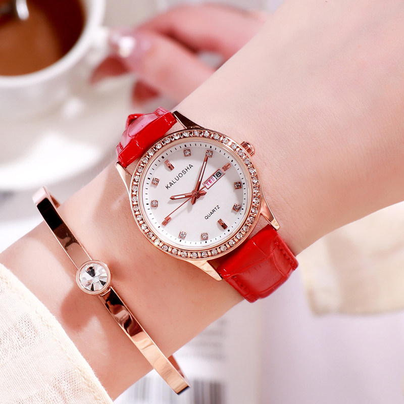 卡罗莎2020新款女表时尚潮流女式表夜光防水多功能日历手表女皮带
