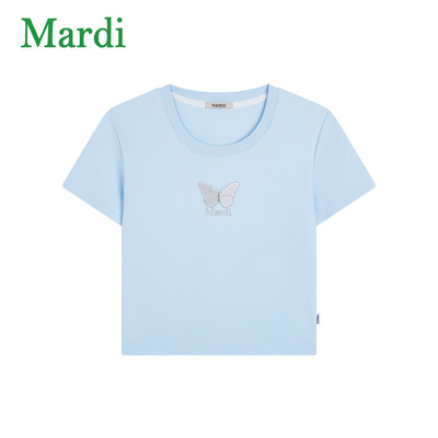MARDI官方正品蝴蝶刺绣短袖T恤2025夏季新款简约百搭短款上衣女士