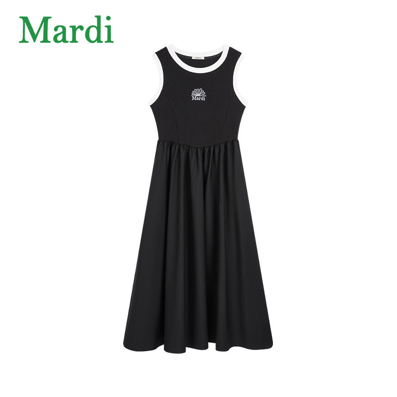 MARDI官方正品小雏菊刺绣无袖连衣裙女夏新款修身收腰显瘦背心裙