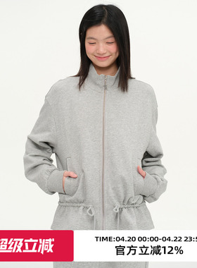 omont蛋挞家灰色运动休闲立领卫衣外套女2026春季宽松设计感上衣