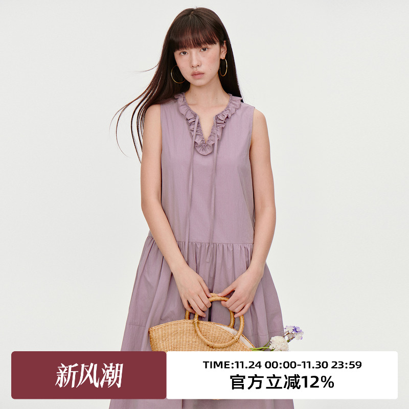 木耳边设计/宽松版型/无袖连衣裙