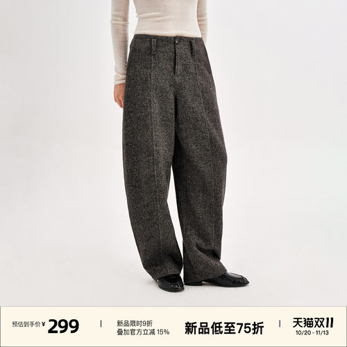 复古无腰头松弛高智感弯刀休闲裤