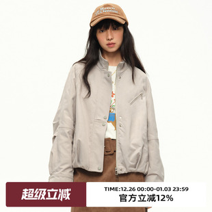 omont蛋挞家复古立领飞行员夹克外套2025秋季 宽松休闲短上衣 新款