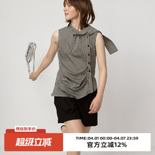 衬衫 Pan推荐 omont蛋挞家复古系带无袖 显瘦上衣 春别致修身