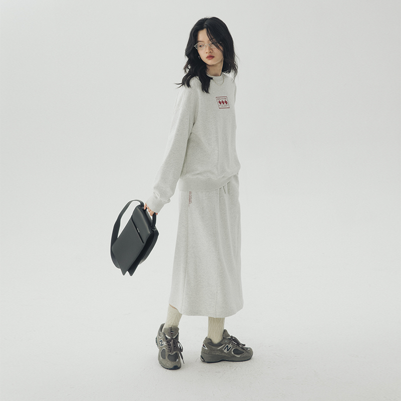 omont灰色开叉中长款半身裙