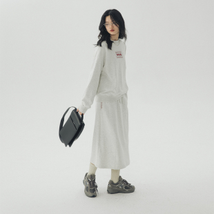 omont蛋挞家灰色开叉半身裙女2023新款 a字裙子 秋冬休闲高腰中长款