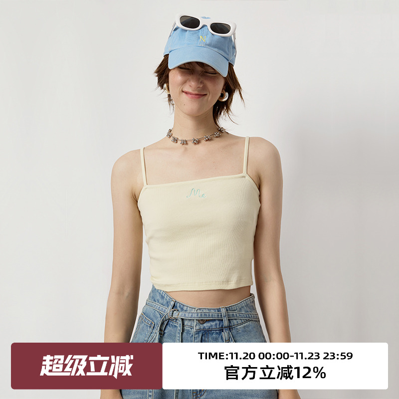 omont蛋挞家字母刺绣吊带简约