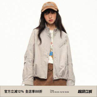 omont蛋挞家复古立领飞行员夹克外套春秋设计感宽松休闲短款上衣