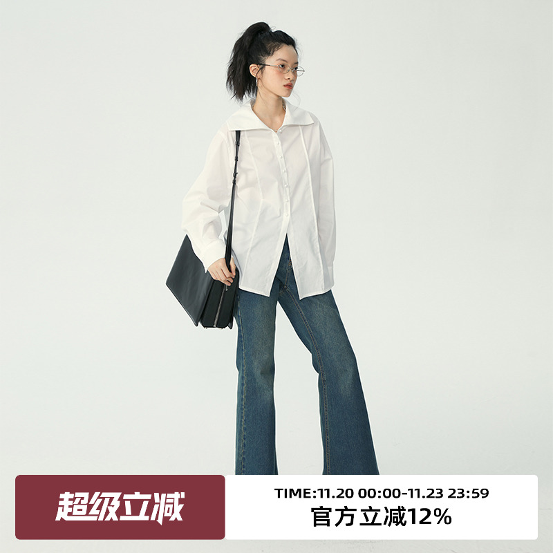 omont大翻领宽松长袖衬衫