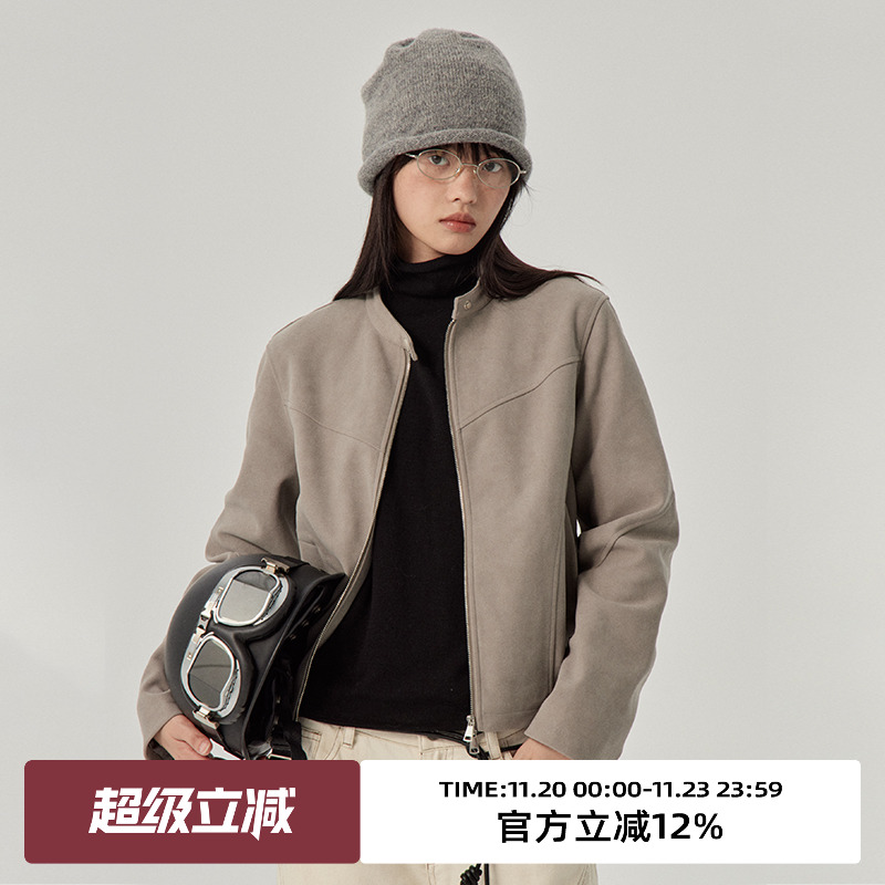 omont蛋挞家通勤麂皮短外套