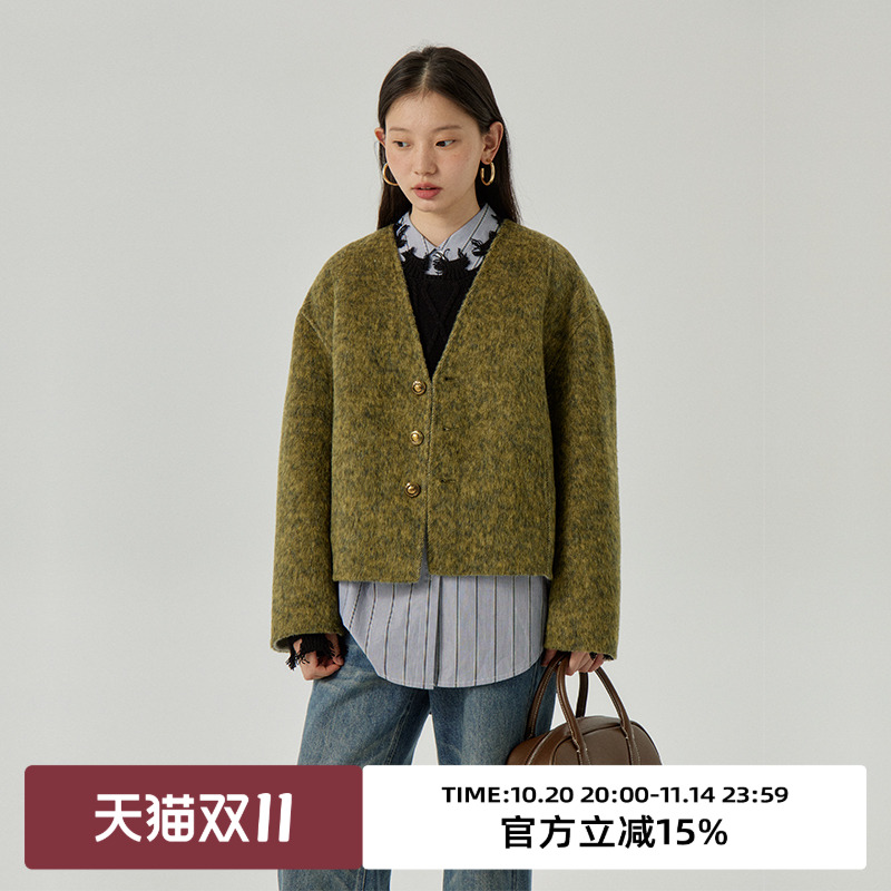 omont蛋挞家羊毛混纺毛呢外套