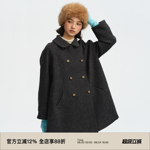 复古娃娃领毛呢外套大衣