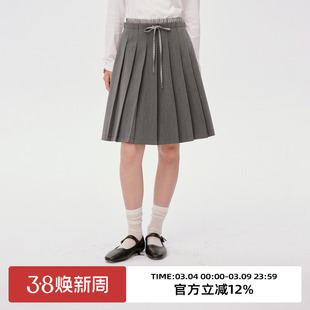 omont蛋挞家复古格子拼接腰设计半身裙2025秋季高腰中长百褶裙子