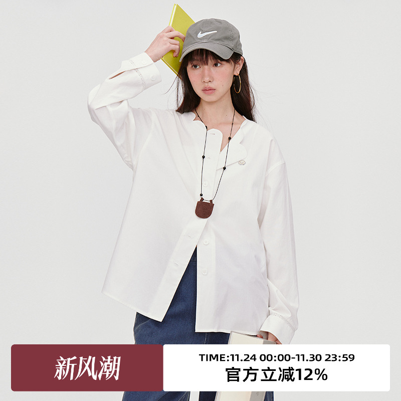 镂空蕾丝廓型/花瓣领长袖衬衫