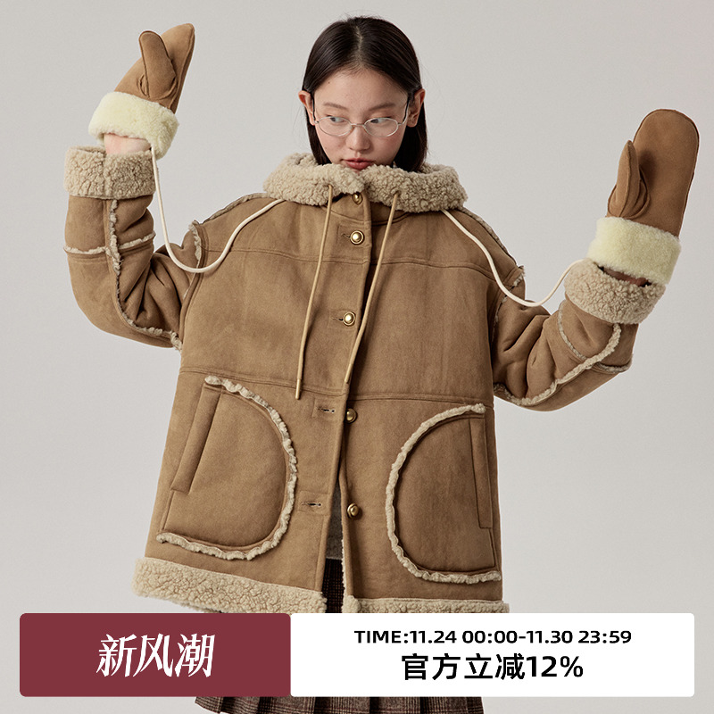 omont蛋挞家一手长皮毛一体外套