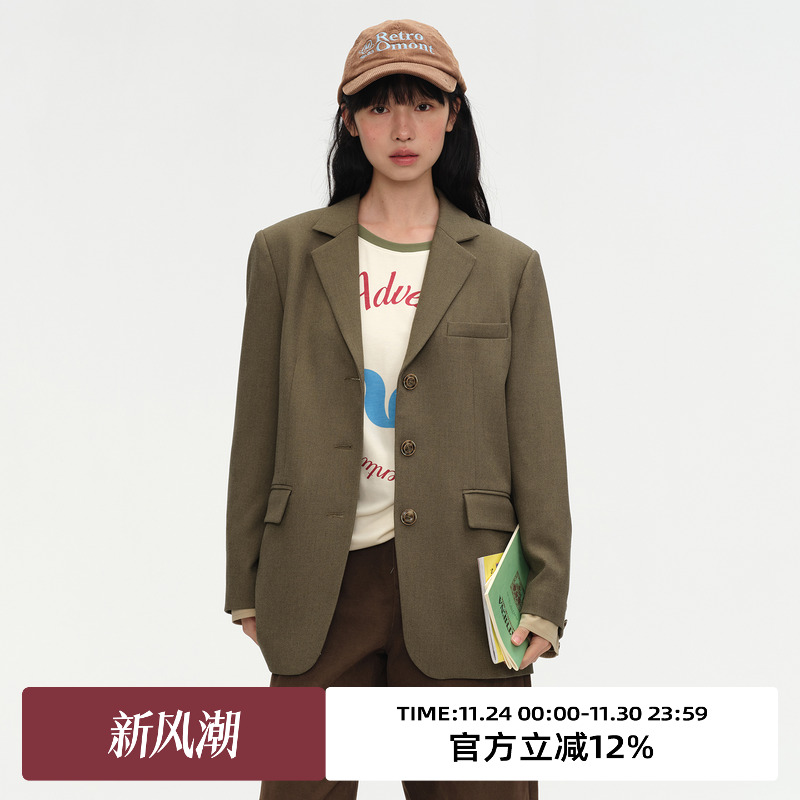 袖口撞边/单排扣/西装外套