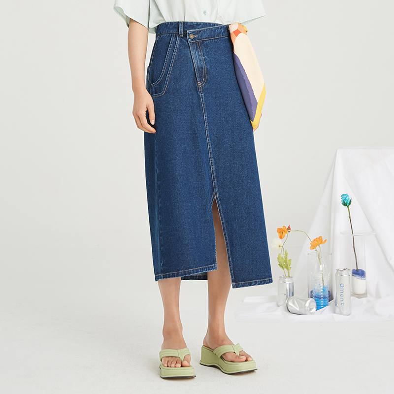 omont蛋挞家复古高腰牛仔半身裙女夏季中长款显瘦一步裙a字裙长裙