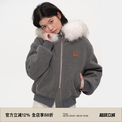复古连帽宽松休闲棉服外套