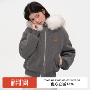 omont蛋挞家复古宽松休闲加厚连帽棉服2025冬内里绒保暖毛毛外套