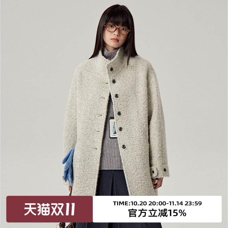 omont蛋挞家圈圈纱中长毛呢外套