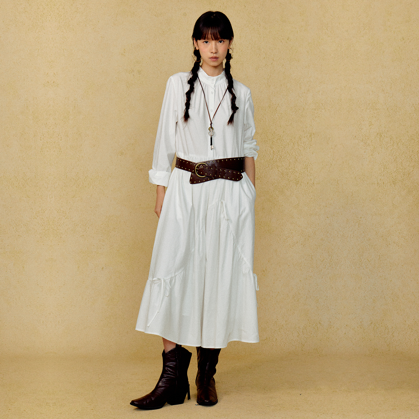 立领设计/下摆不规则/衬衫连衣裙