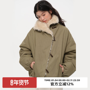 omont蛋挞家复古仿羊羔毛座山雕棉服2025冬宽松休闲厚实保暖外套