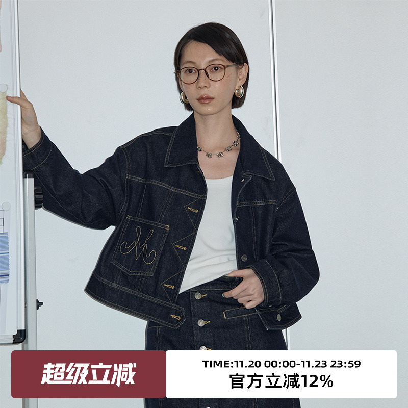 omont蛋挞家复古短款牛仔外套