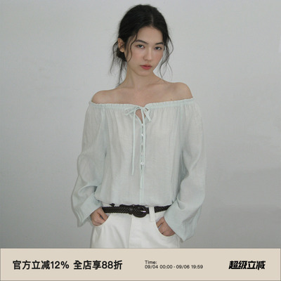 复古系带圆领长袖物理防晒衬衫