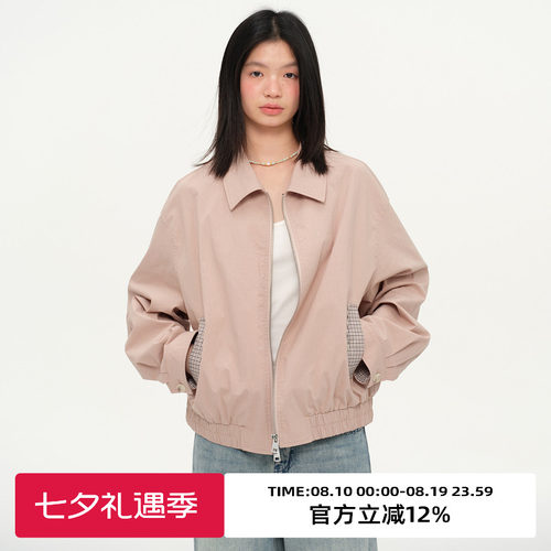 复古格纹撞色设计感夹克外套
