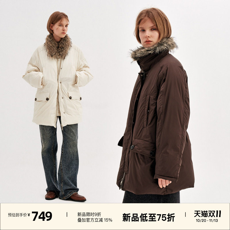【10/20 20点新品9折】omont蛋挞90白鸭绒宽松保暖工装派克羽绒服