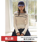 打底衫 omont蛋挞家复古撞色波浪边设计感针织毛衣2025秋冬季 修身